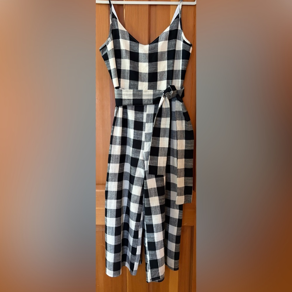If By Sea (Anthro) Gingham Tie-Waist Jumpsuit w Wide Leg Silhouette & Sash Sz S - Picture 7 of 11